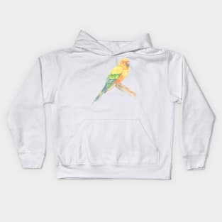 Sun parakeet conure watercolor parrot portrait Kids Hoodie